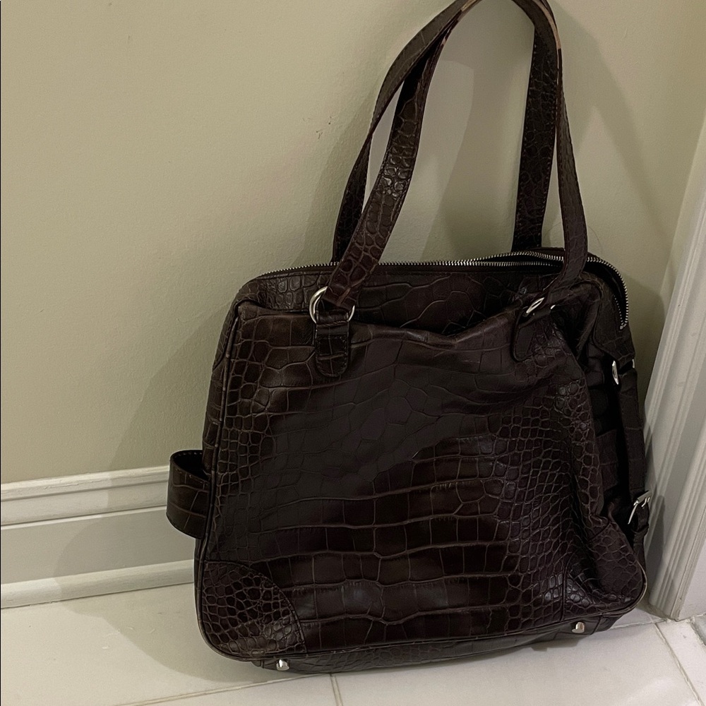 Lauren Ralph Lauren Dark Brown Croc-Embossed Bag
